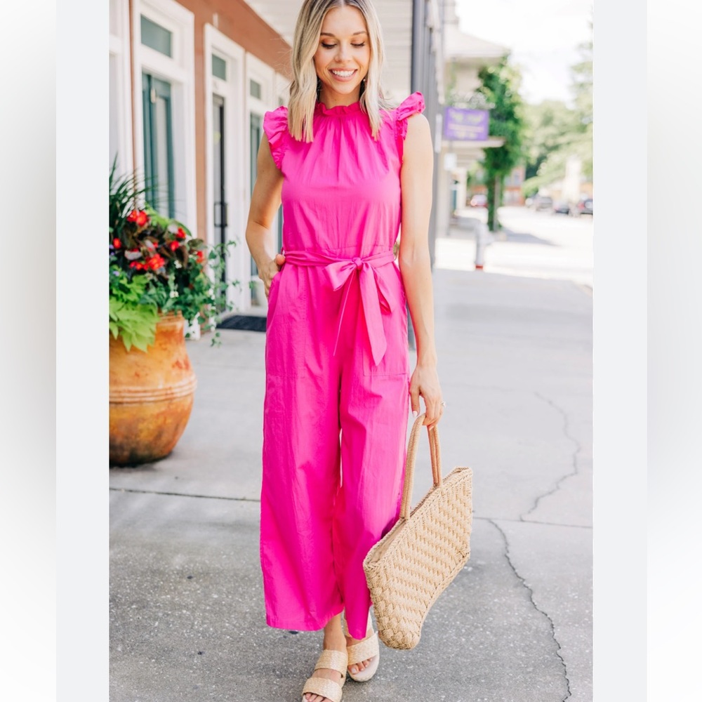 Shop the Mint Bold Hot Pink Ruffled Jumpsuit